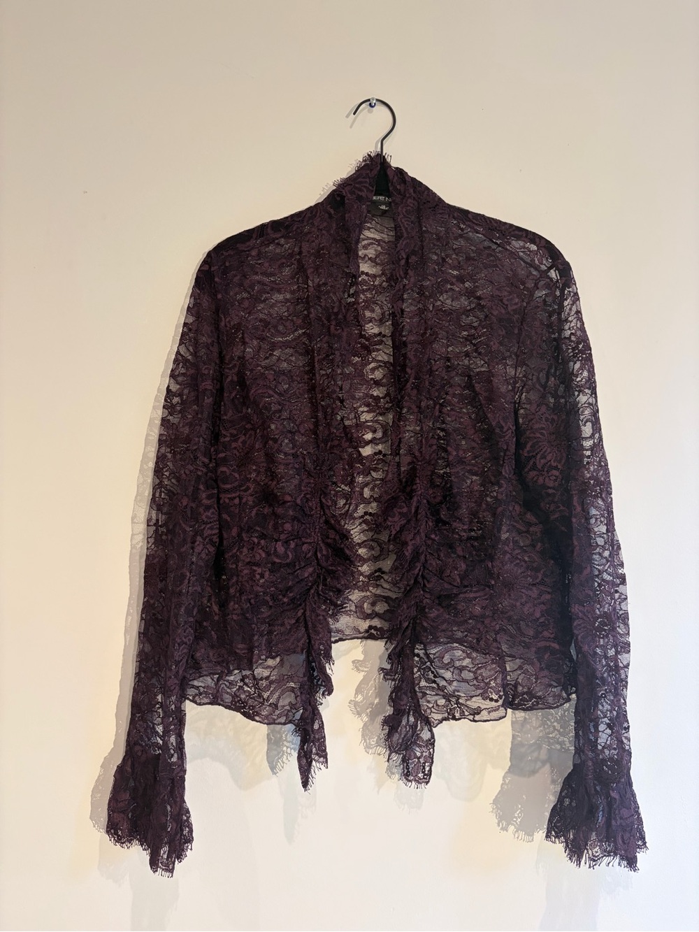 Albert Nipon Dark Wine Purple Lace Ruched Snap Front Jacket Topper Size 10
